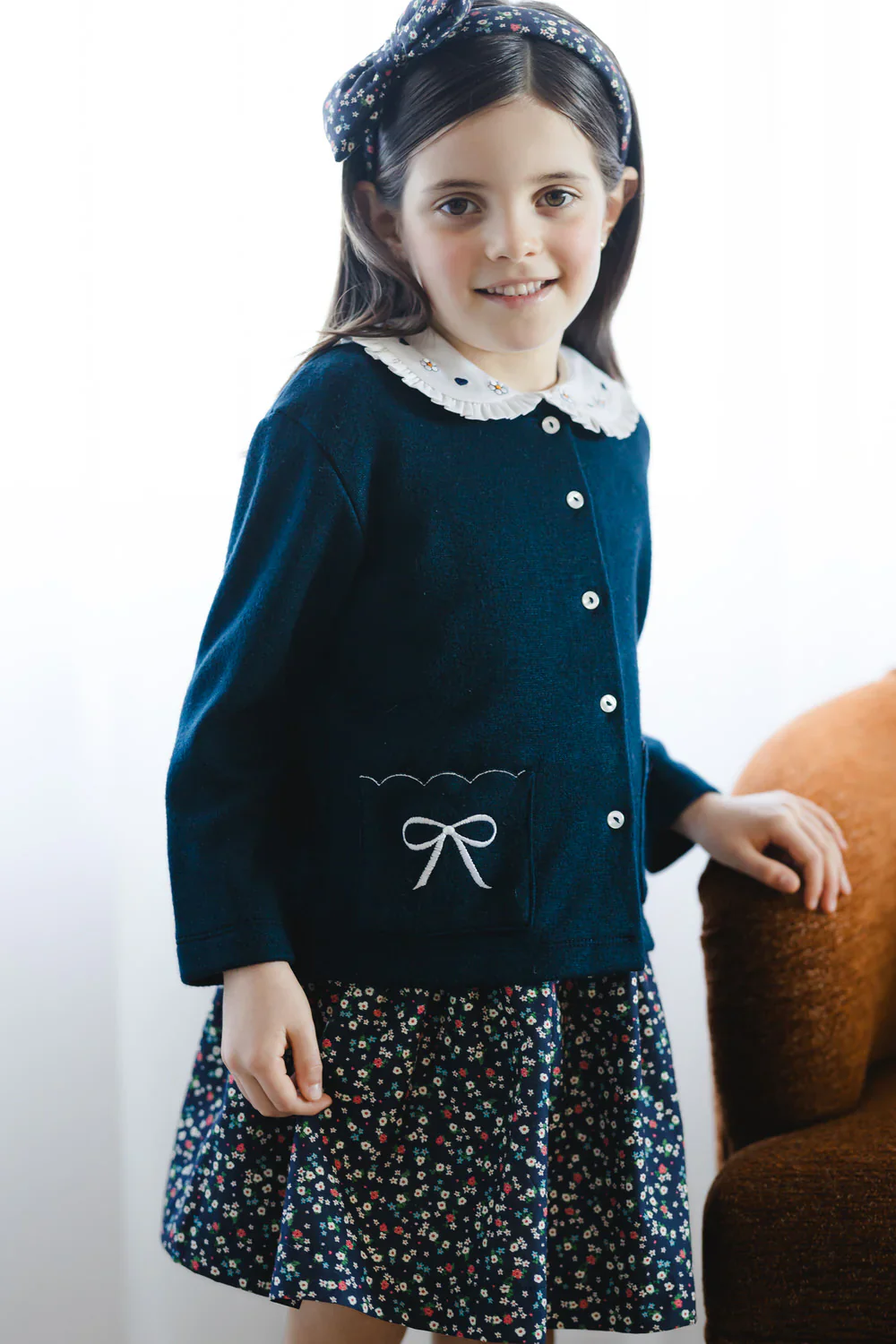 Sal & Pimenta Navy Pocket Bows Cardigan - Image 3