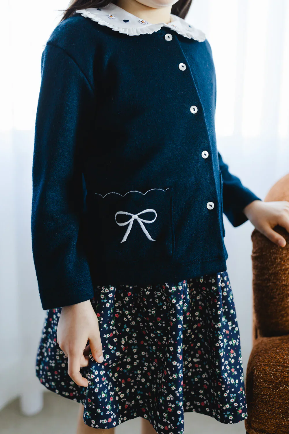 Sal & Pimenta Navy Pocket Bows Cardigan - Image 4