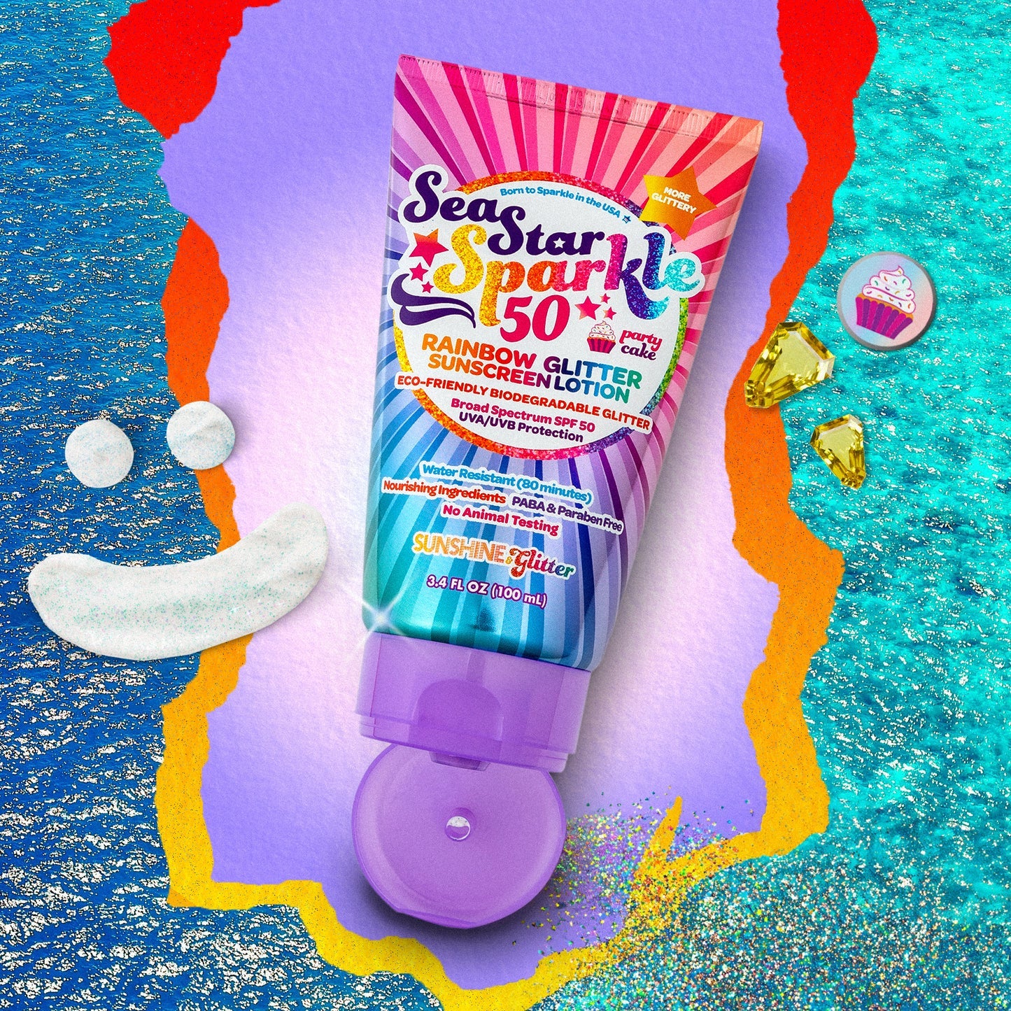 Sea Star Sparkle - Party Cake Scent - Glitter Sunscreen | Rainbow | SPF50 | 3.4 oz. - Image 4