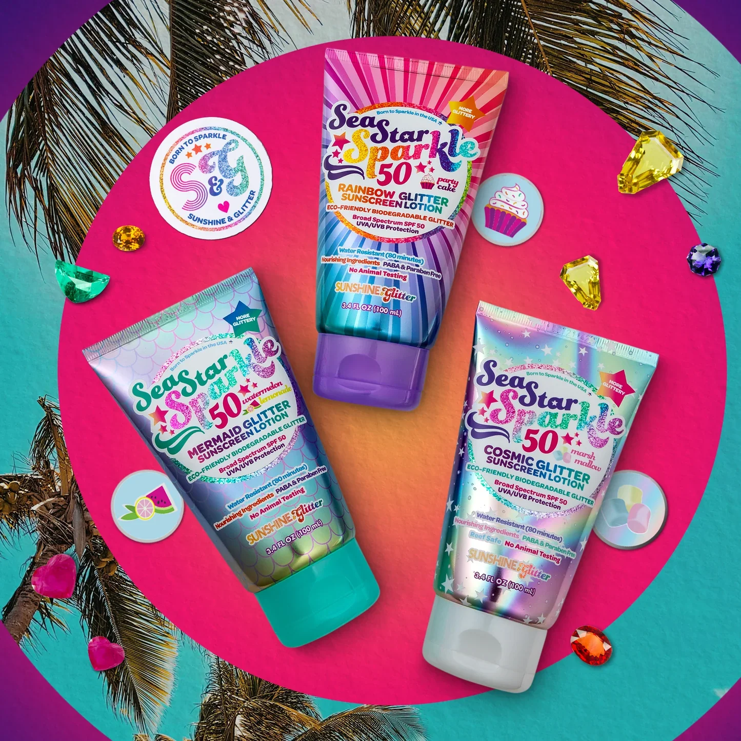 Sea Star Sparkle - Party Cake Scent - Glitter Sunscreen | Rainbow | SPF50 | 3.4 oz. - Image 6