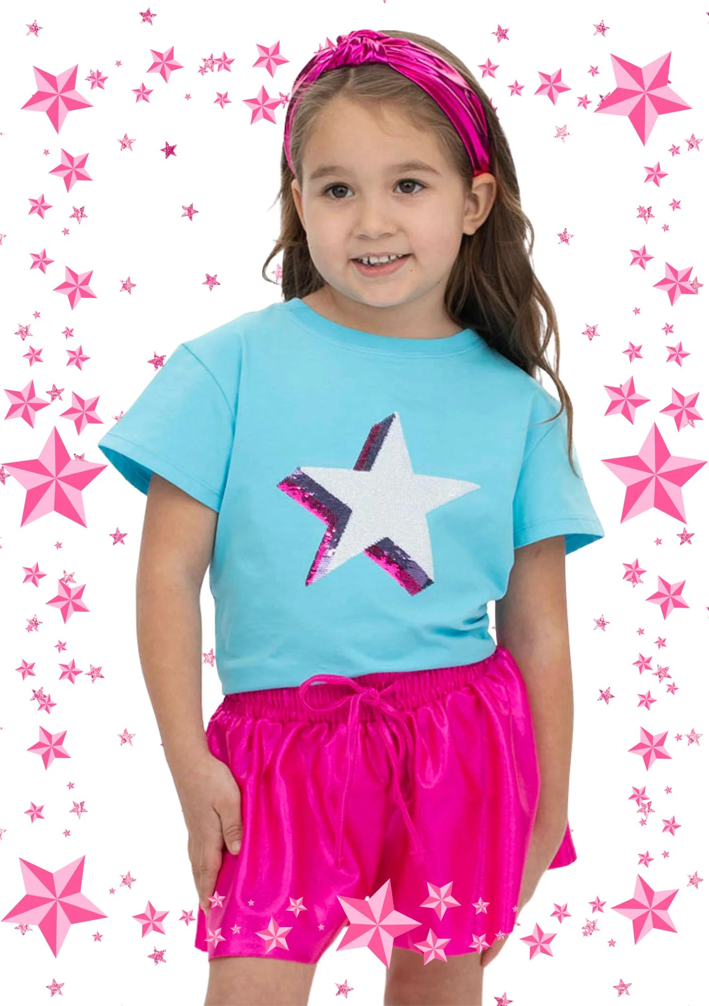 Azarhia Sequin Stars Turquoise Tee - Image 2