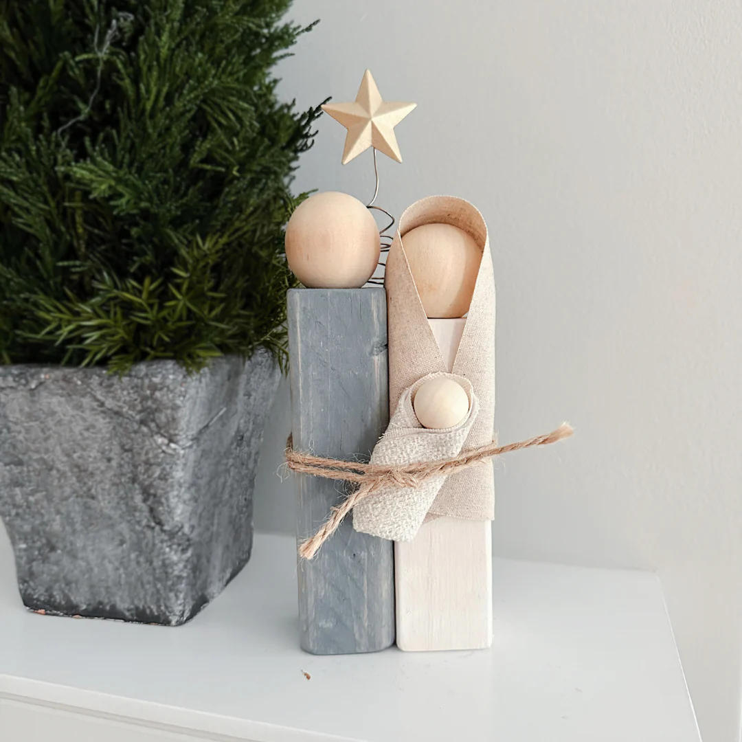 Simple Wooden Nativity Set | Hand-painted | Gift Wrapped: Gray & White - Image 7