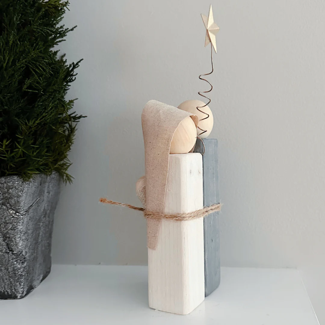 Simple Wooden Nativity Set | Hand-painted | Gift Wrapped: Gray & White - Image 8