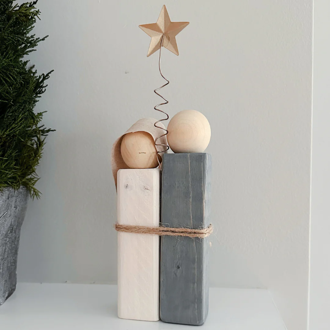 Simple Wooden Nativity Set | Hand-painted | Gift Wrapped: Gray & White - Image 9