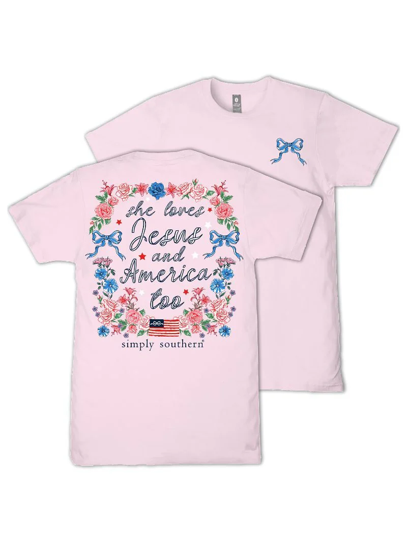 Simply Southern Girls Jesus Patriotic T-Shirt - Image 3