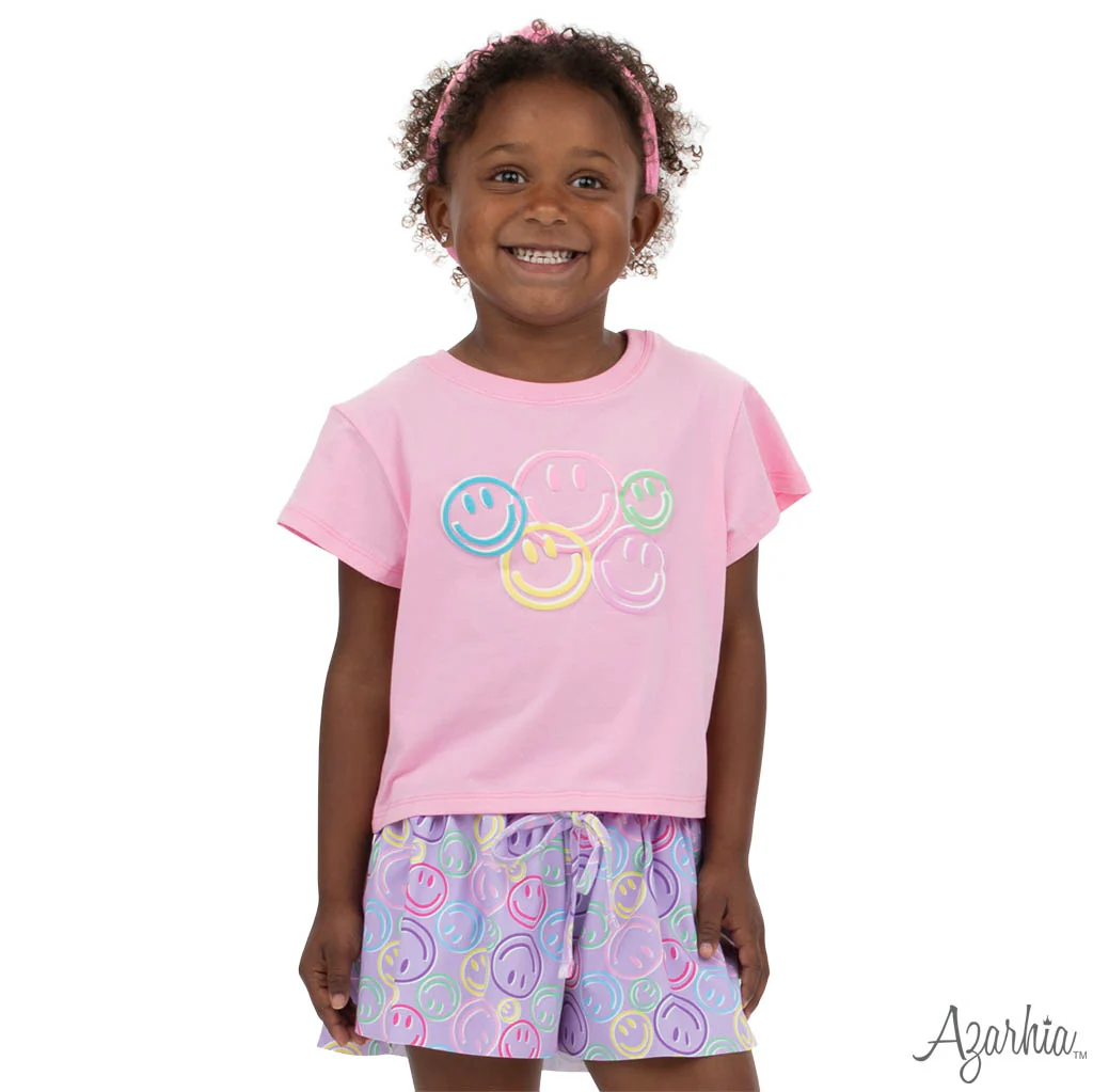 Azarhia Smiley Face Puffy Pink Boxy Tee - Image 2