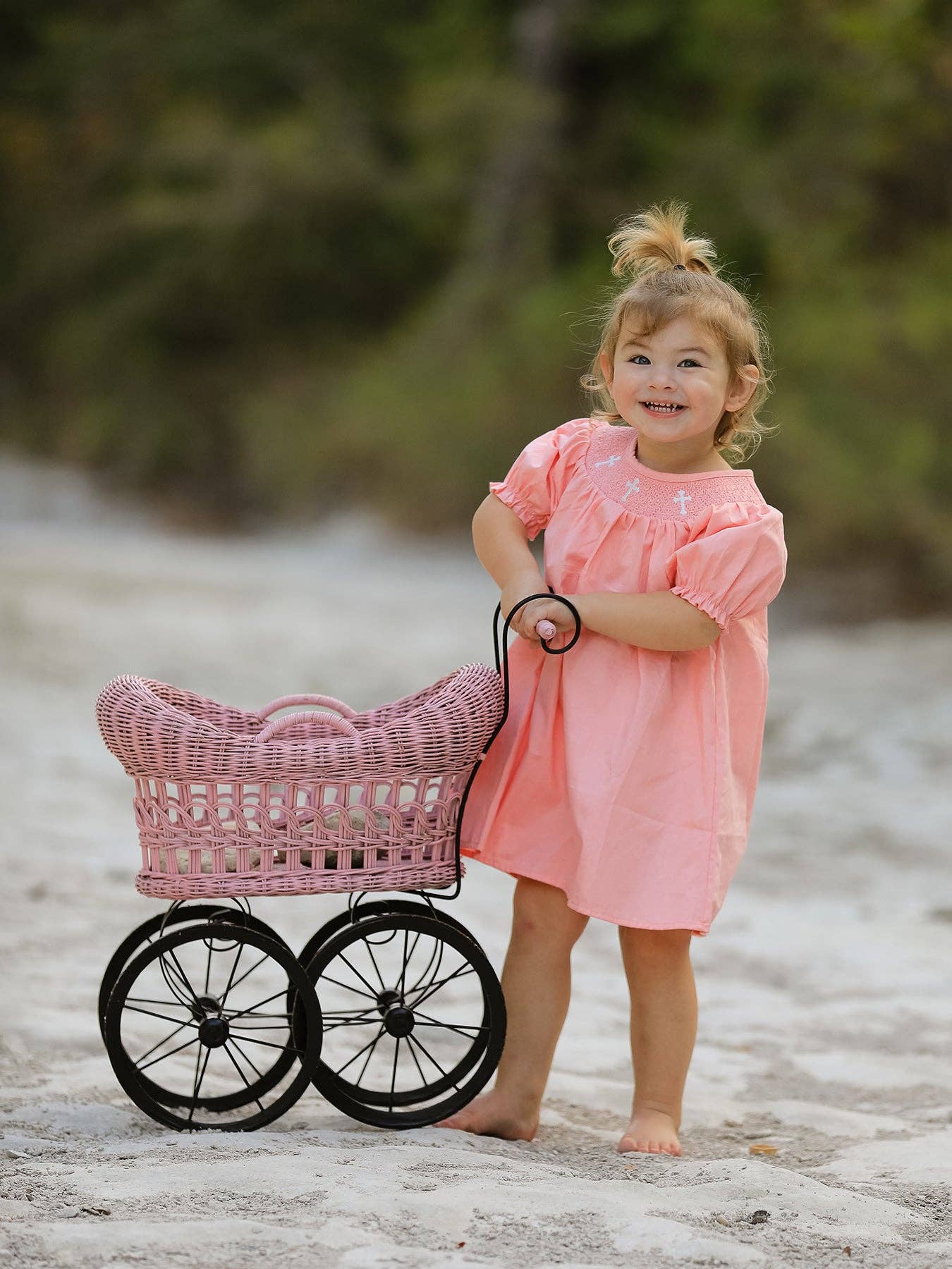 Rylee Faith Smocked Cross Bishop Dress Coral - Image 2
