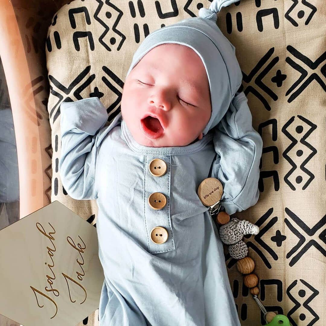 Solid Light Dusty Blue Bamboo Knot Gown & Hat: Newborn / 7-14lbs+ - Image 4