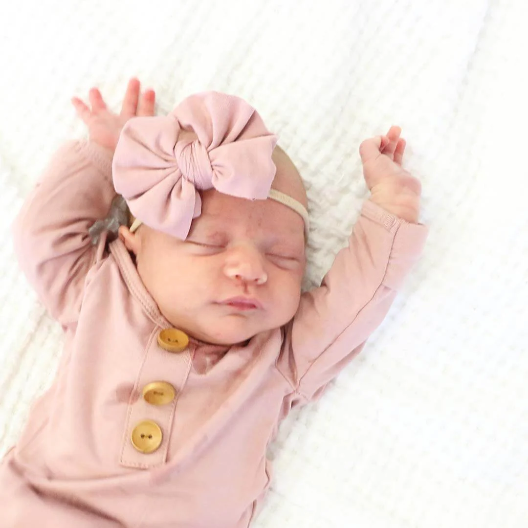 Solid Mauve Bamboo Baby Knot Gown & Hat: Newborn / 7-14lbs+ - Image 5