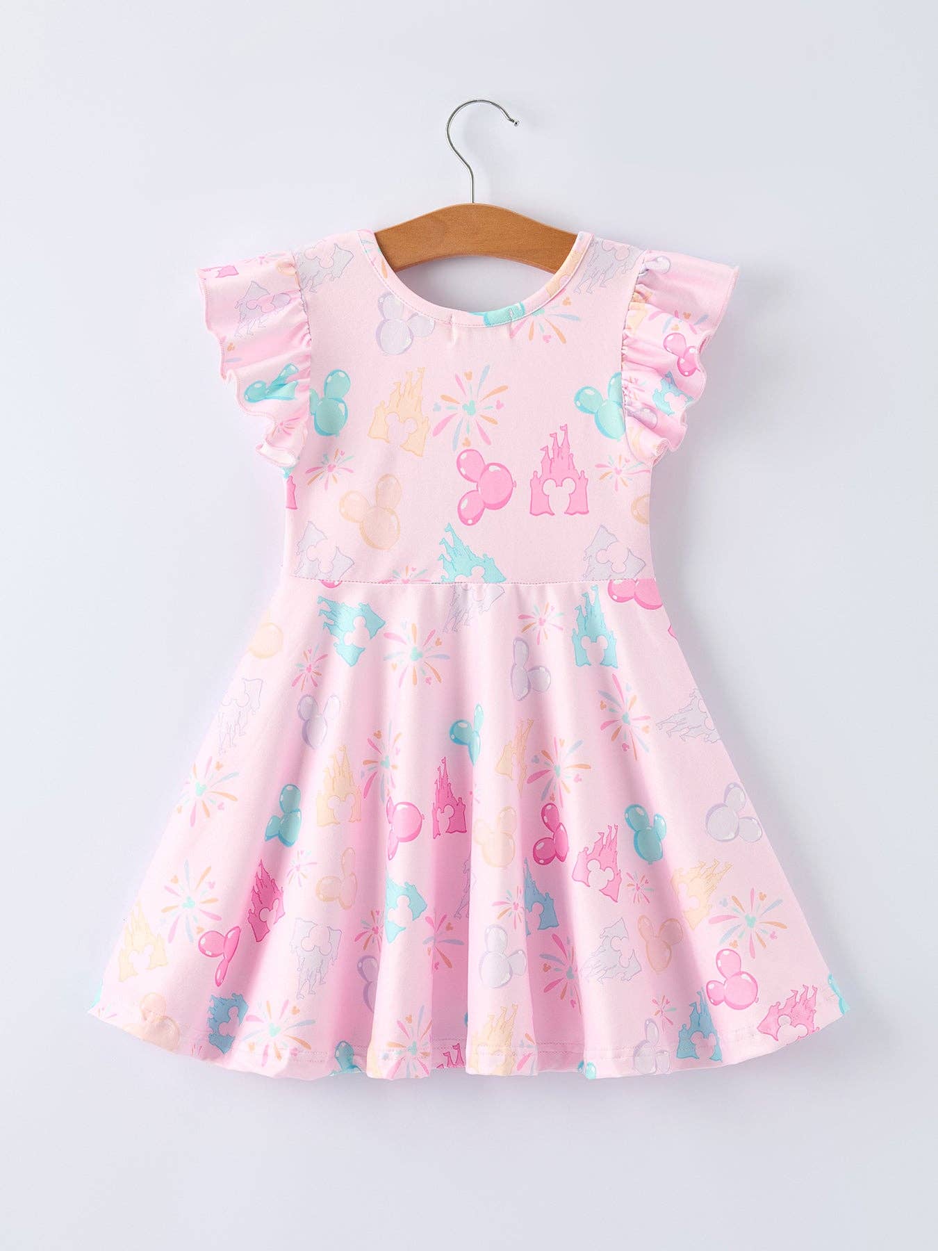 Spring Pink Theme Park Print Girls Twirl Dress - Image 2