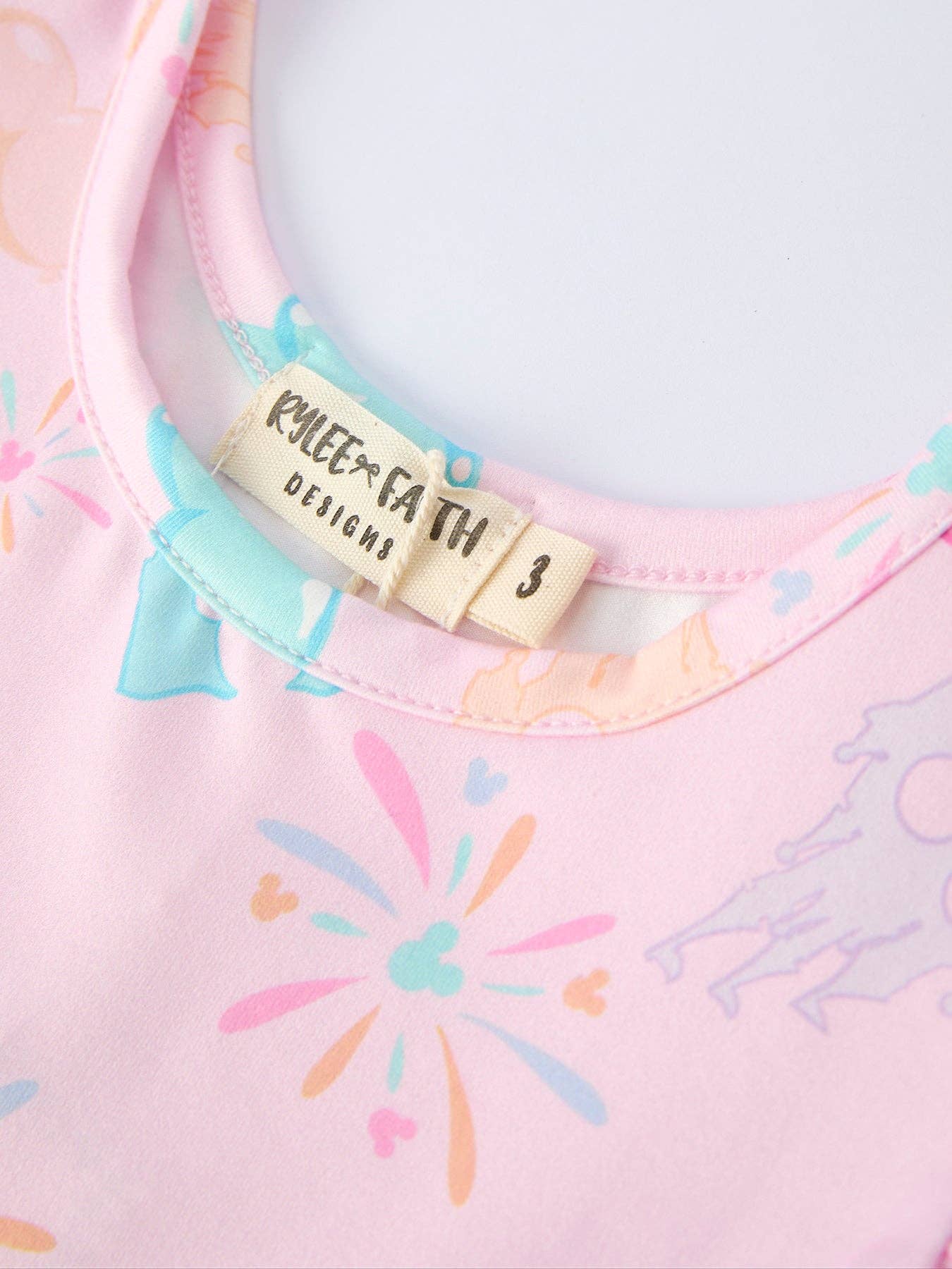 Spring Pink Theme Park Print Girls Twirl Dress - Image 3