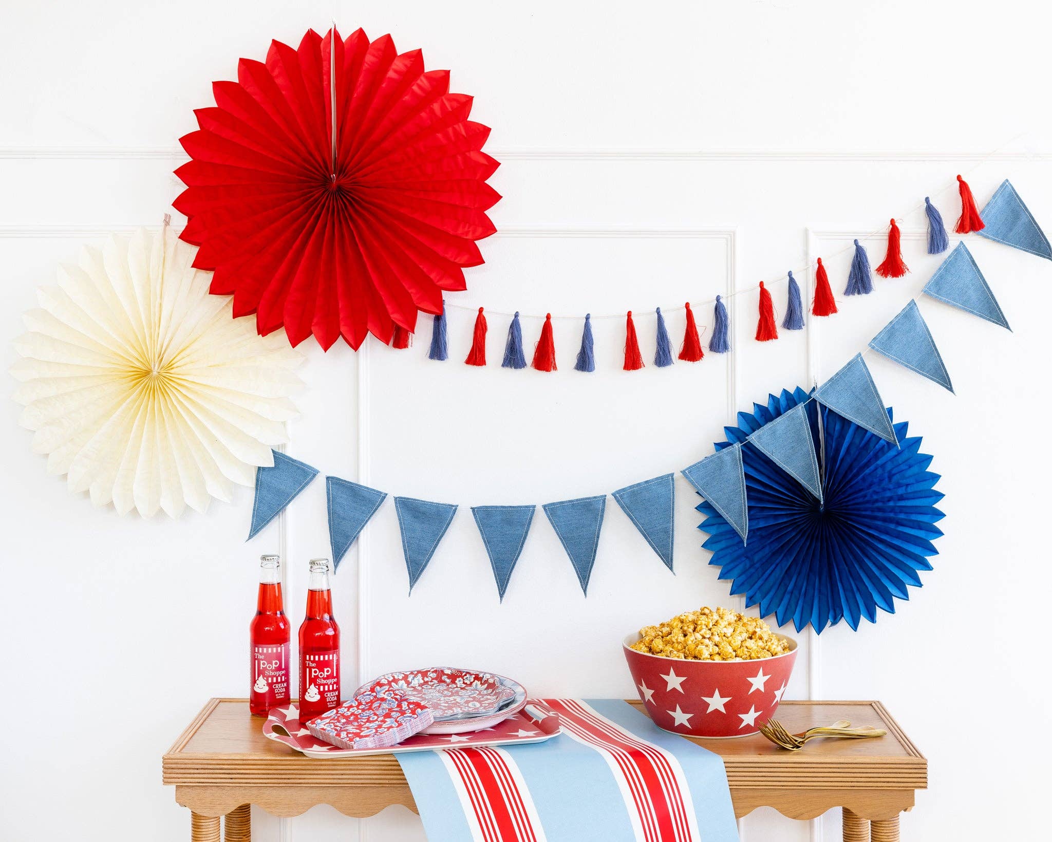 SSP1002 - Red White and Blue Tissue Party Fans - Image 2