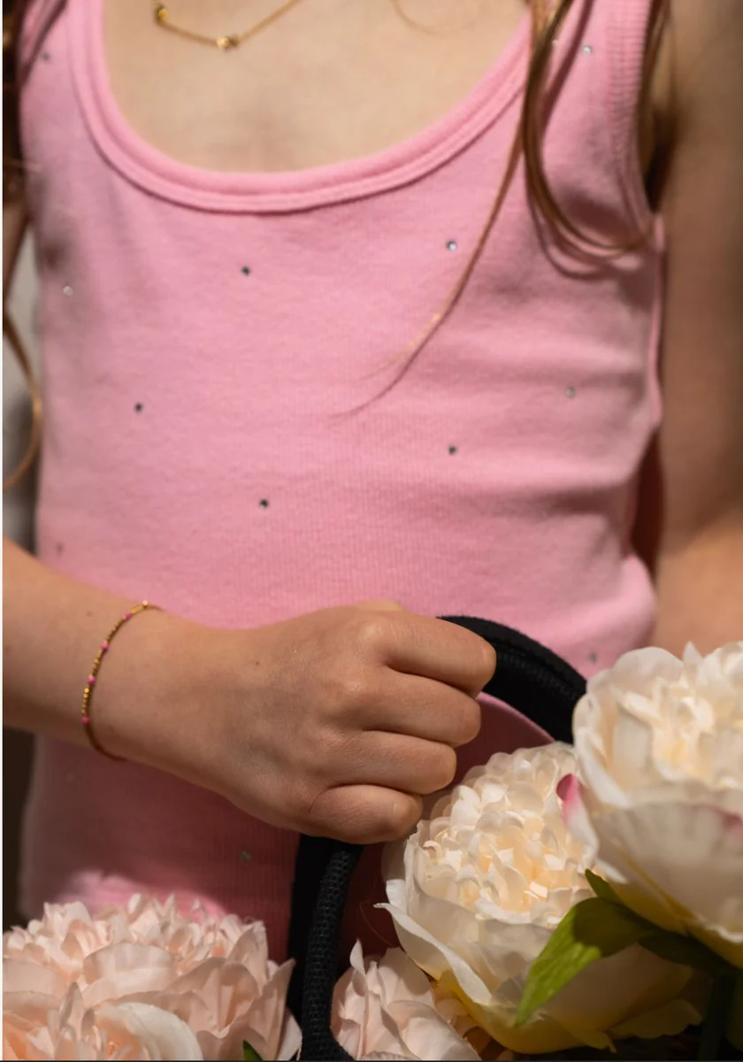 Stella Studded Pastel Pink With Rhinestones Ribbed Top - Image 3