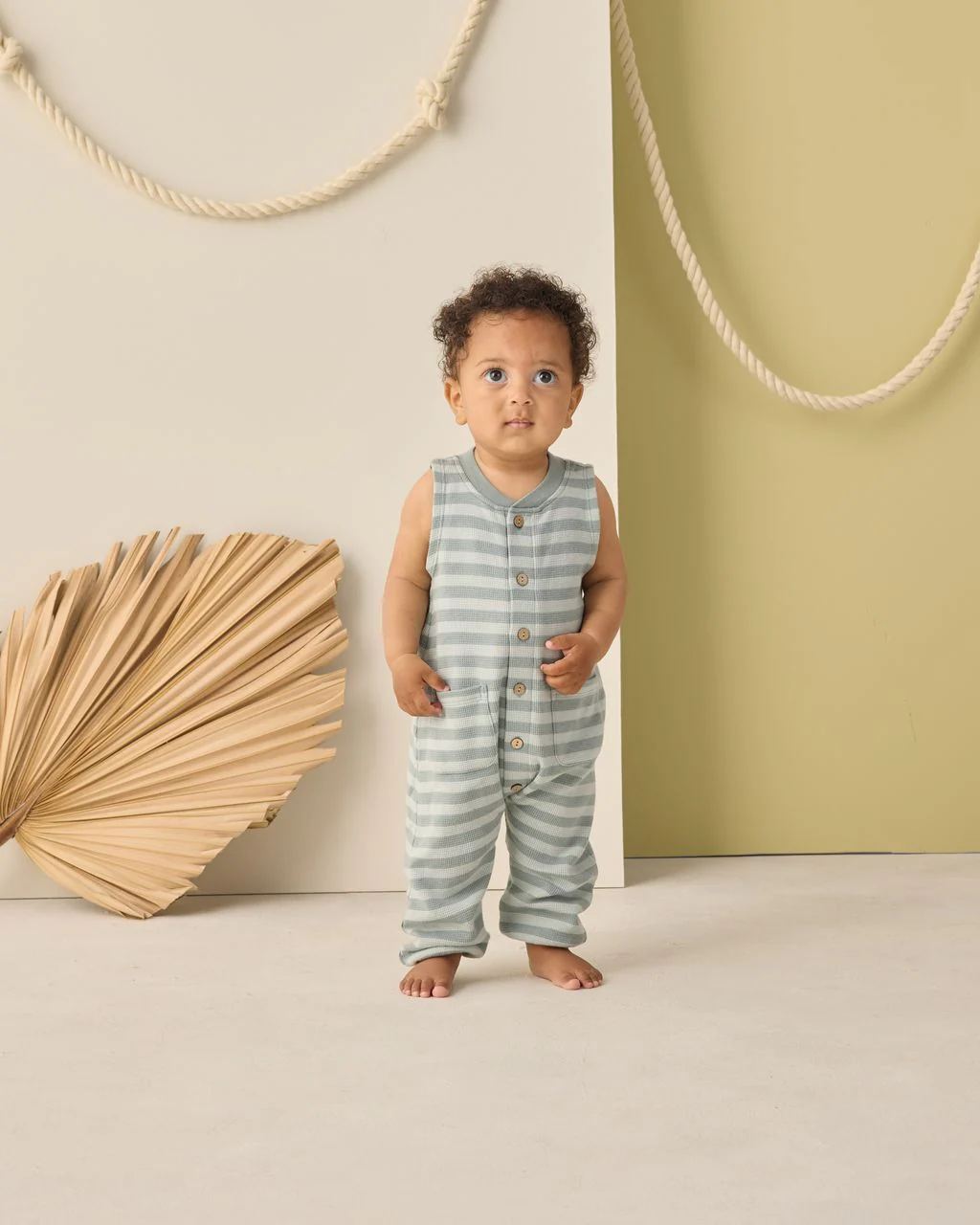 SUMMER WAFFLE JUMPSUIT SEA GREEN STRIPE - Image 2
