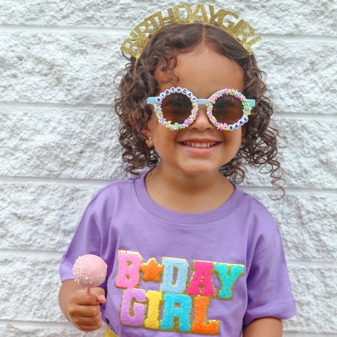 Sweet Wink Girl's Birthday Girl Patch Short Sleeve T-Shirt - Lavender - Image 3