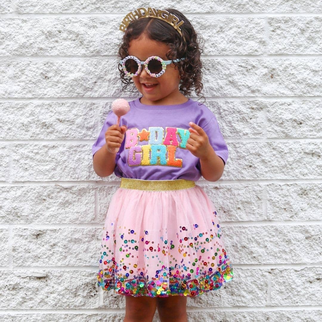 Sweet Wink Girl's Birthday Girl Patch Short Sleeve T-Shirt - Lavender - Image 4