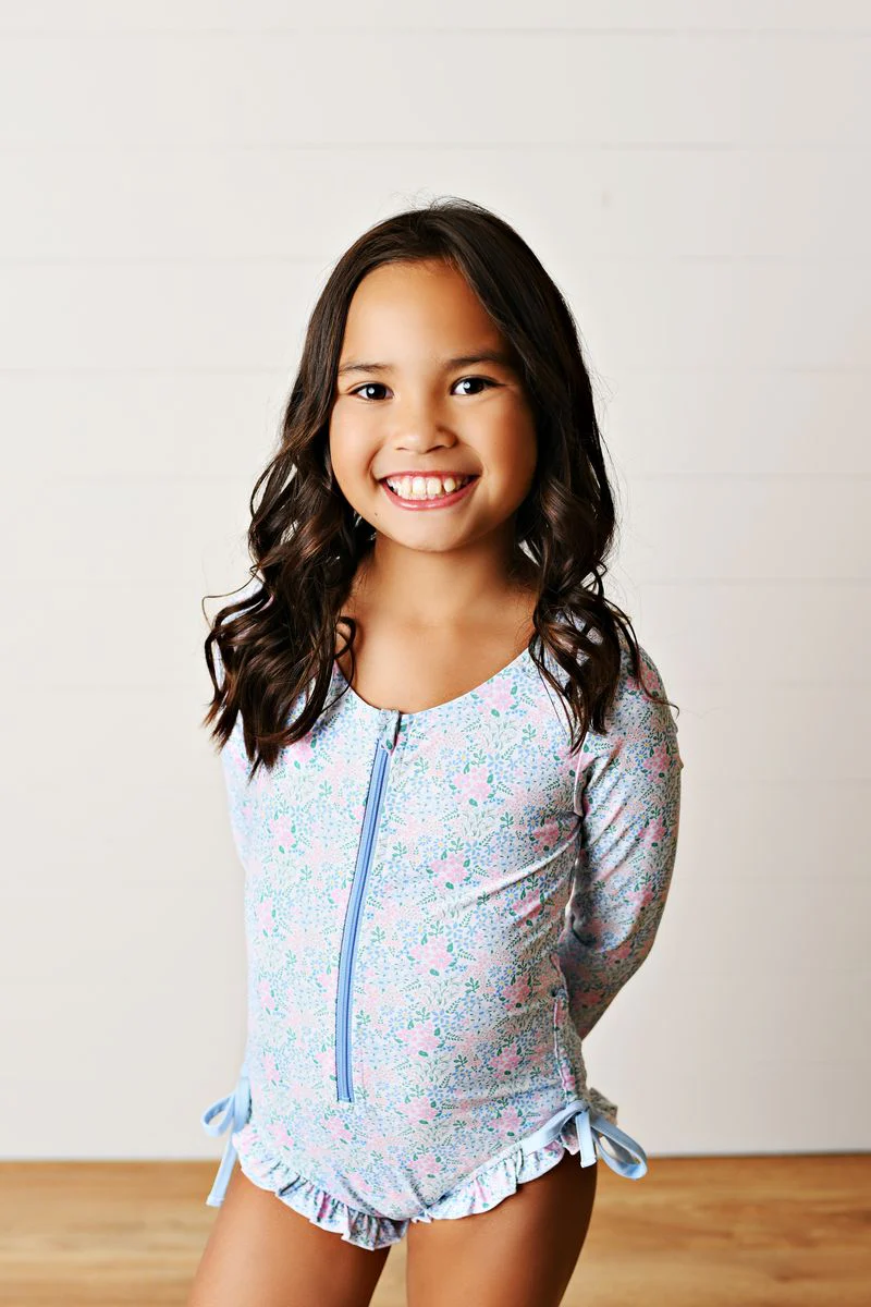 Swoon Blue Ditsy Floral Bow Rashguard - Image 3