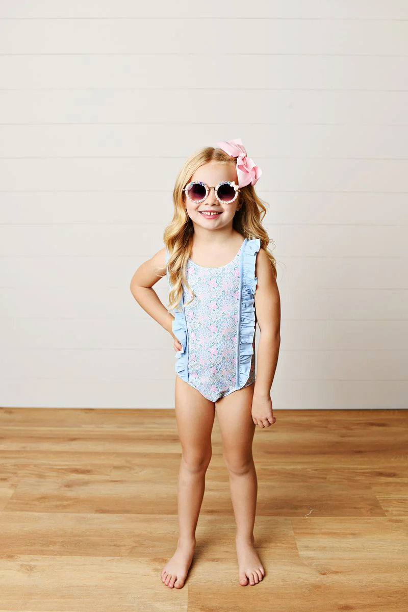 Swoon Blue Ditsy Floral Ruffle Swimsuit - Image 2