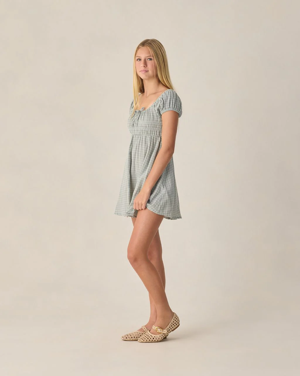 RYLEE + CRU TEEN JOYA DRESS GREEN GINGHAM - Image 2