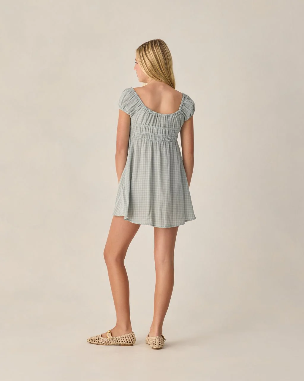 RYLEE + CRU TEEN JOYA DRESS GREEN GINGHAM - Image 3