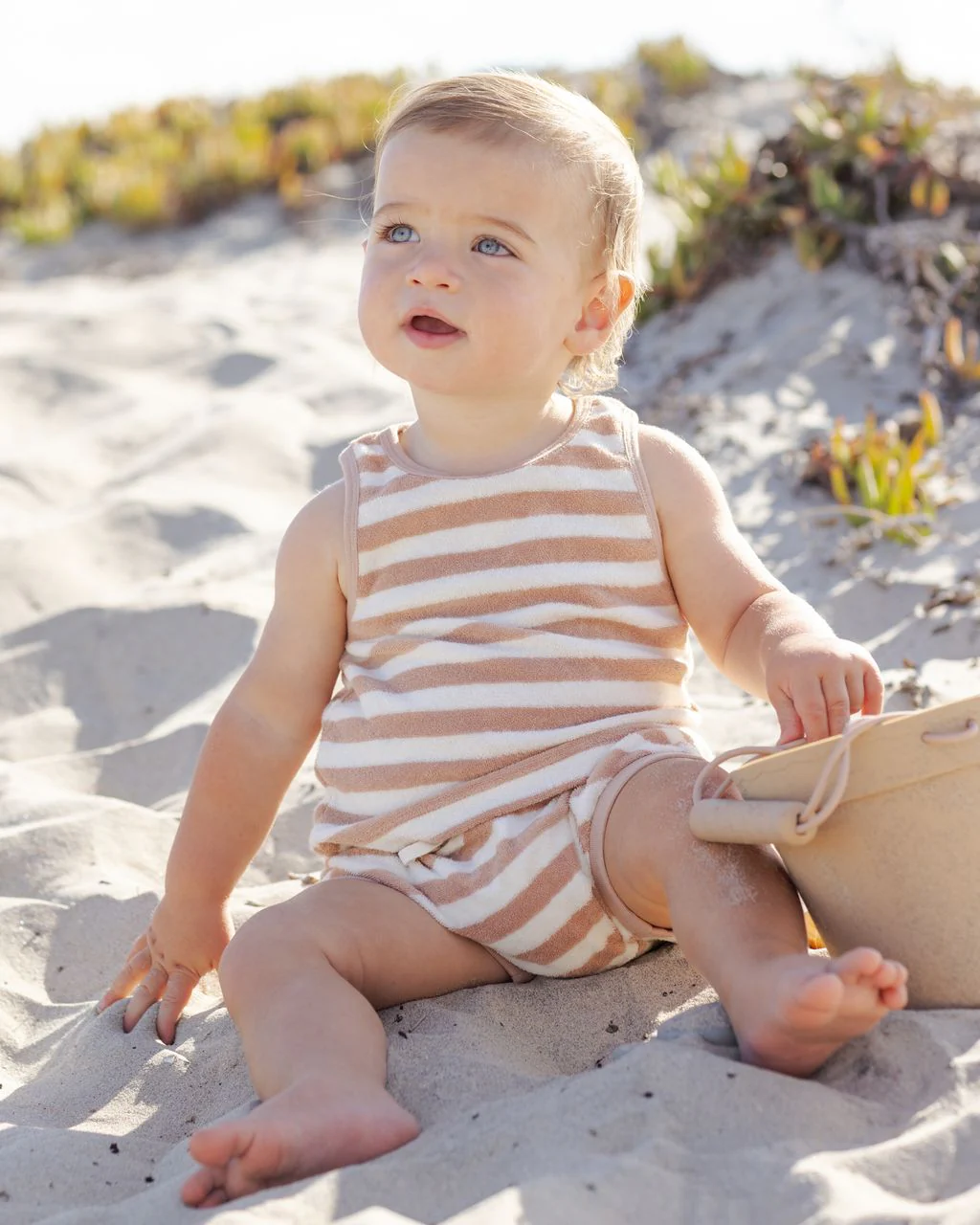 Quincy Mae Terry Tank + Short Set || Latte Stripe - Image 3