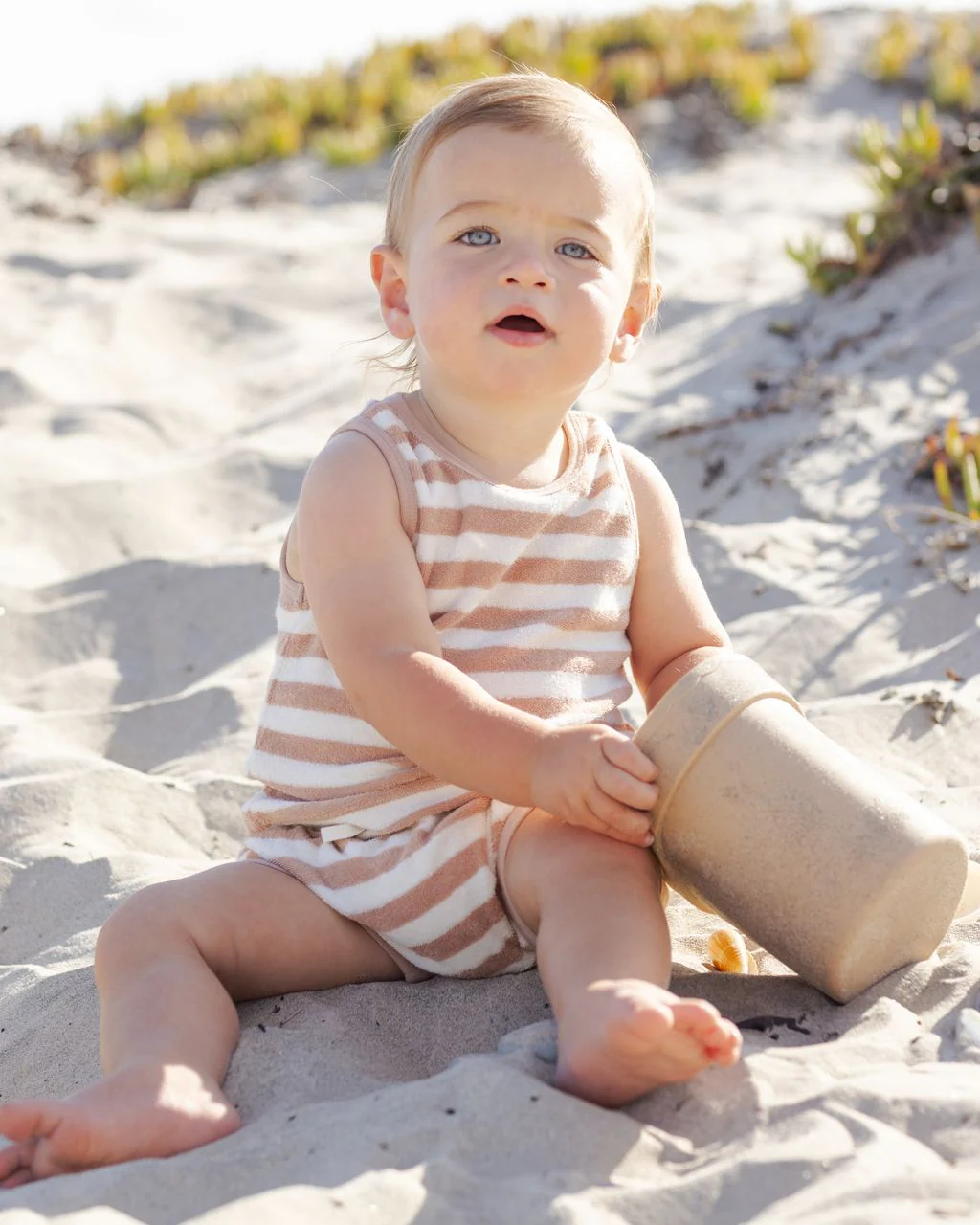 Quincy Mae Terry Tank + Short Set || Latte Stripe - Image 4