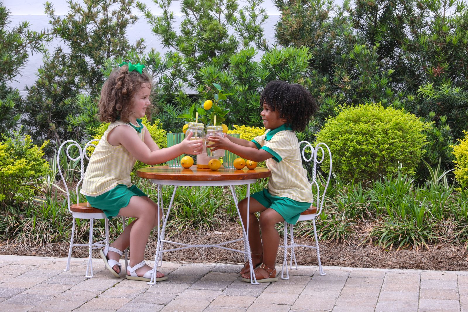 Trotter Street Kids Girls Nora Short Set- Yellow Stripe/Green - Image 4