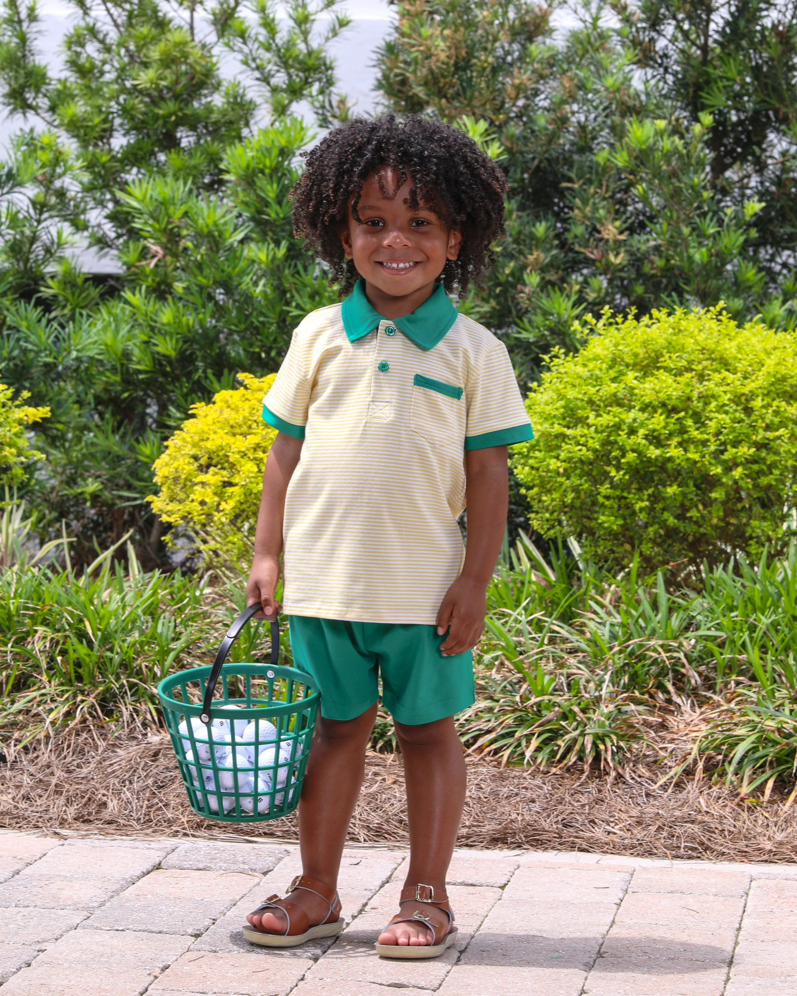 Trotter Street Kids Archie Short Set- Yellow Stripe/Green - Image 4