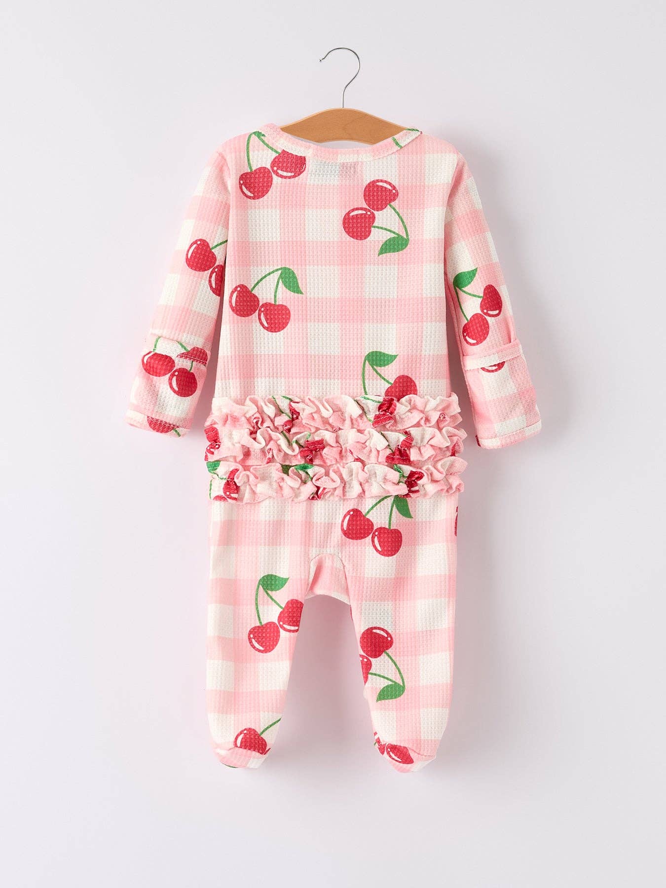 Rylee Faith Waffle Cherry Plaid Girls' Romper - Image 2