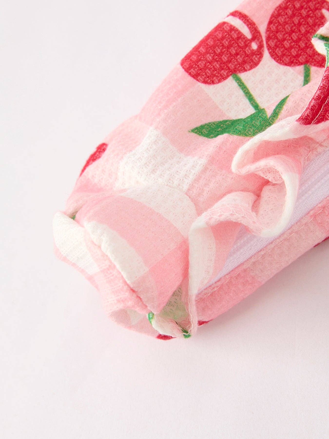 Rylee Faith Waffle Cherry Plaid Girls' Romper - Image 4