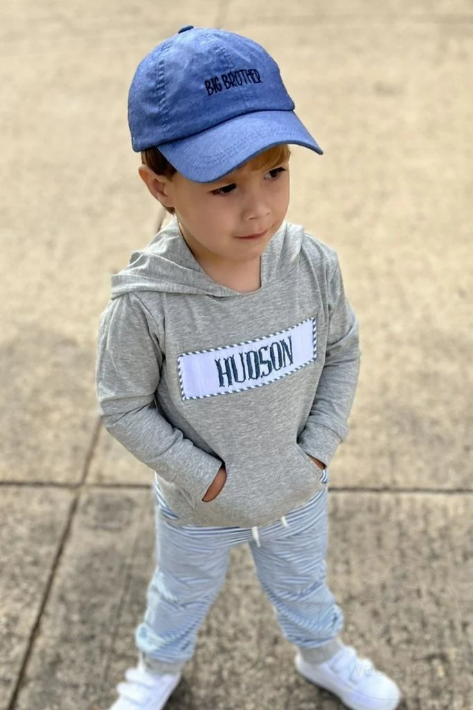 Wee Ones Boys Embroidered "Big Brother" Chambray Cotton Twill Ball Cap-Kids - Image 2