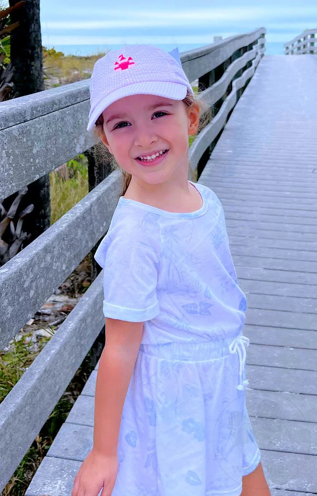 Wee Ones Girls Embroidered Pink Castle Seersucker Ball Cap- KIDS - Image 3