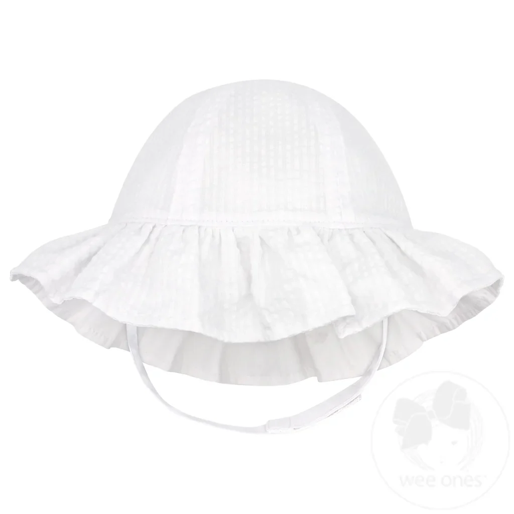 Wee Ones Reversible Girls Seersucker Ruffle Brim Hat - Image 2