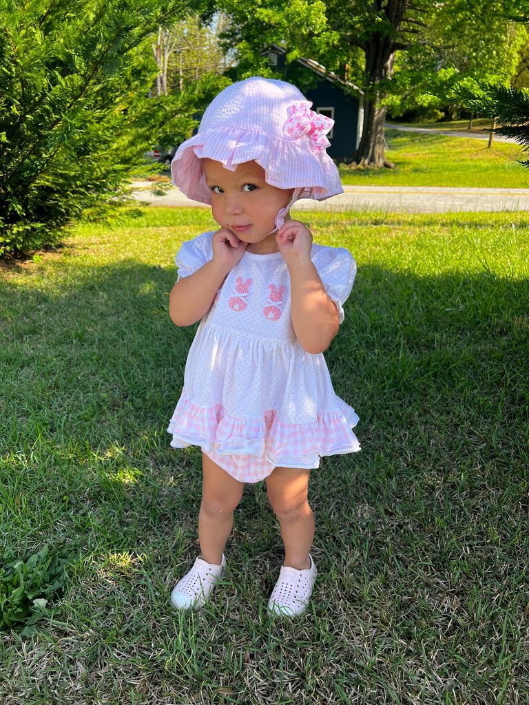 Wee Ones Reversible Girls Seersucker Ruffle Brim Hat - Image 4