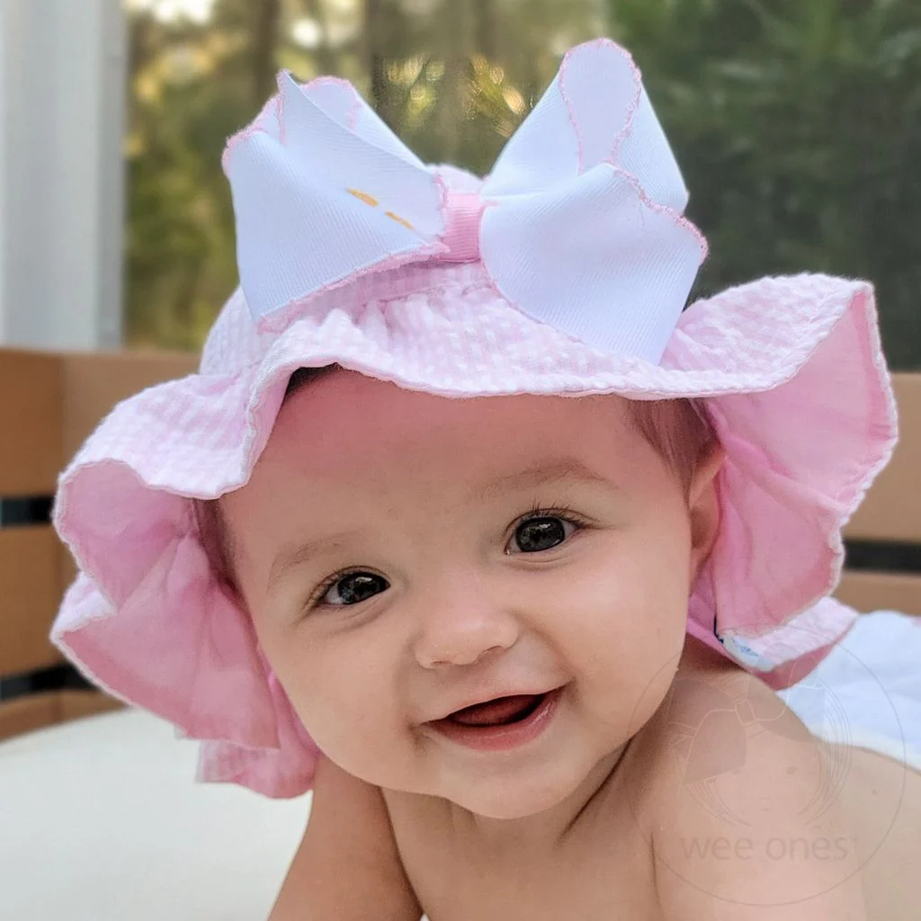 Wee Ones Reversible Girls Seersucker Ruffle Brim Hat - Image 5