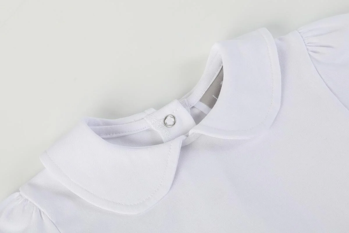 White Collared Unisex Long Sleeve Bodysuit Romper - Image 10
