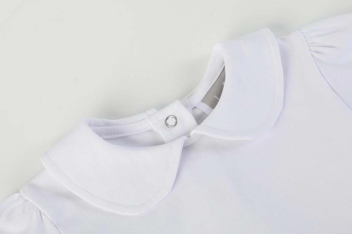 White Collared Unisex Long Sleeve Bodysuit Romper - Image 4