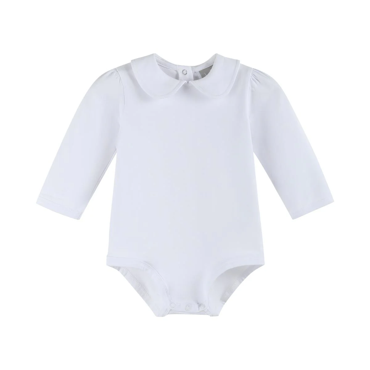 White Collared Unisex Long Sleeve Bodysuit Romper - Image 6