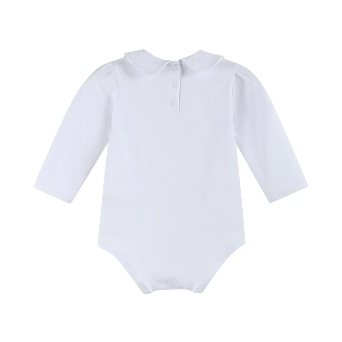 White Collared Unisex Long Sleeve Bodysuit Romper - Image 7