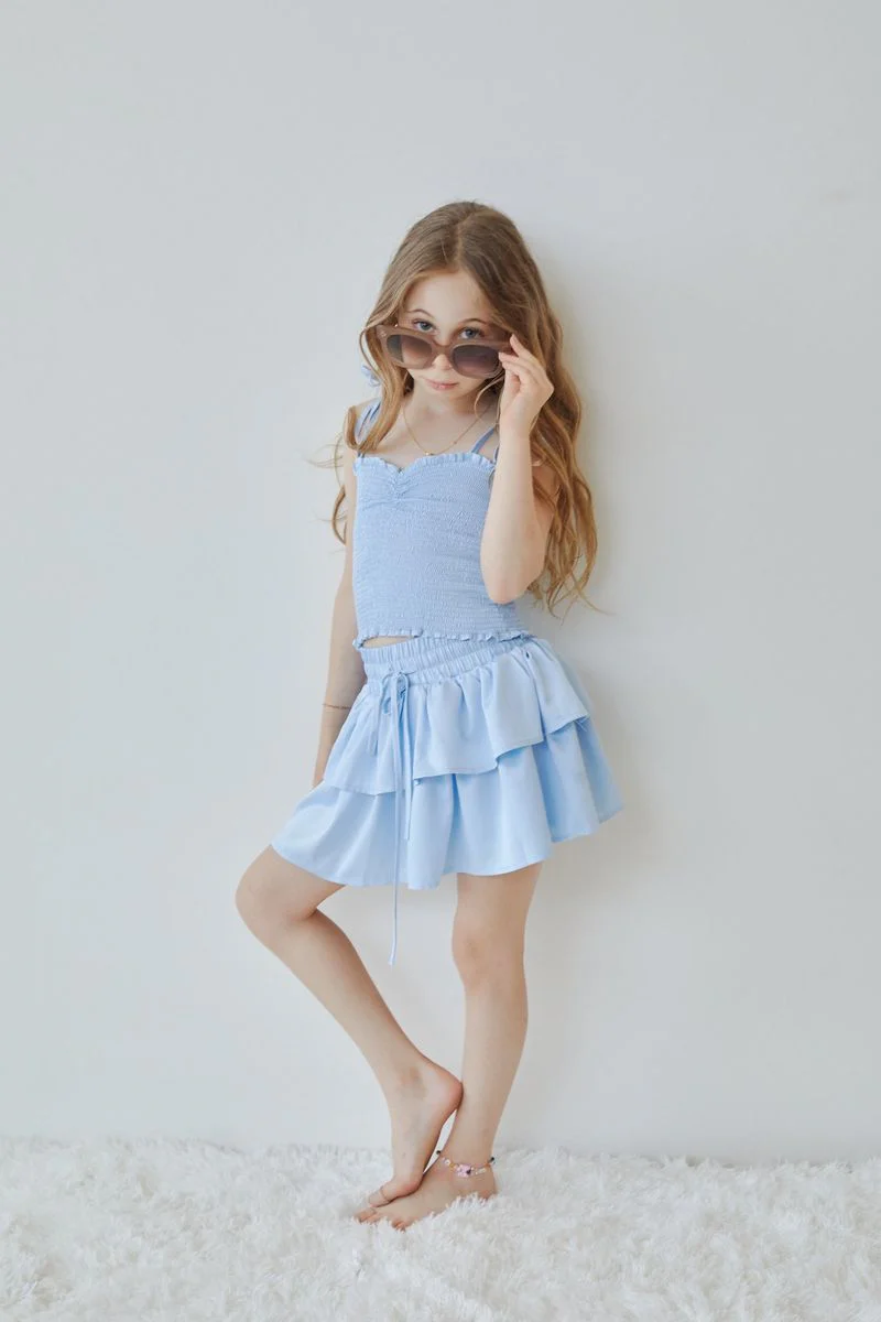 Willow Pastel Blue Satin Skort - Image 2