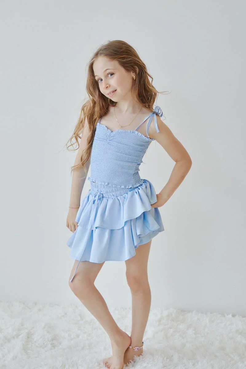 Willow Pastel Blue Satin Skort - Image 3