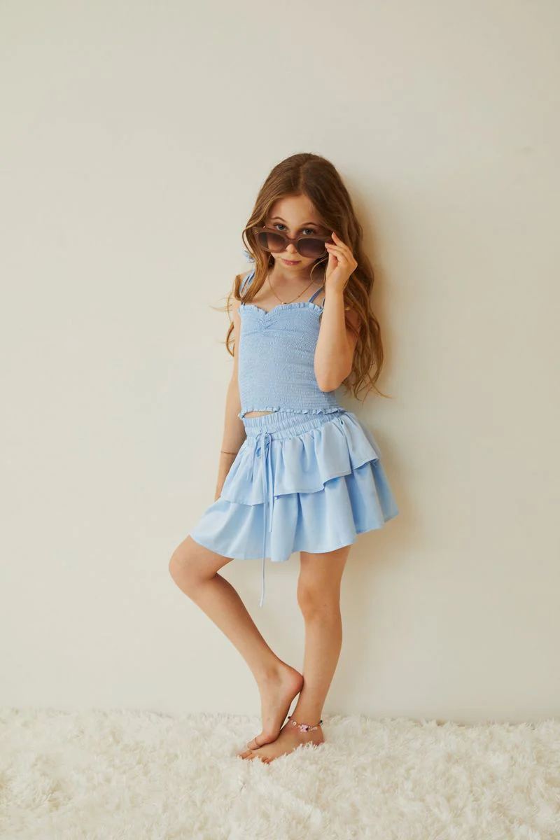 Willow Pastel Blue Satin Skort - Image 5