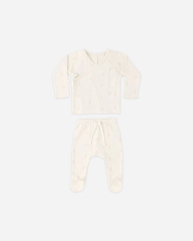 Quincy Mae Wrap Top + Footed Pant Set || Bunnies - Image 2
