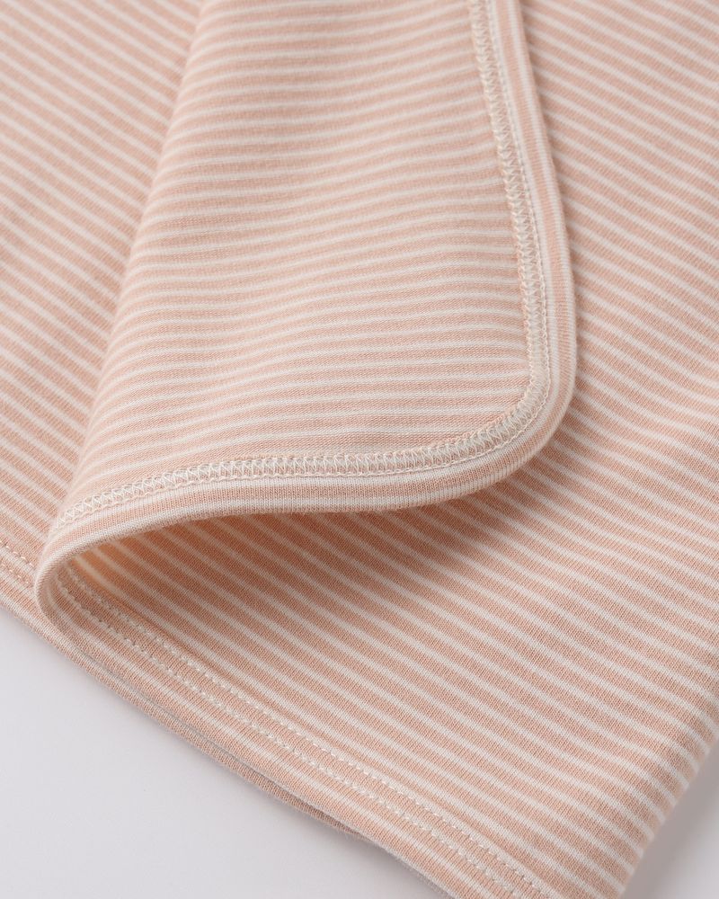 Quincy Mae Wrap Top + Footed Pant Set || Melon Micro Stripe - Image 3