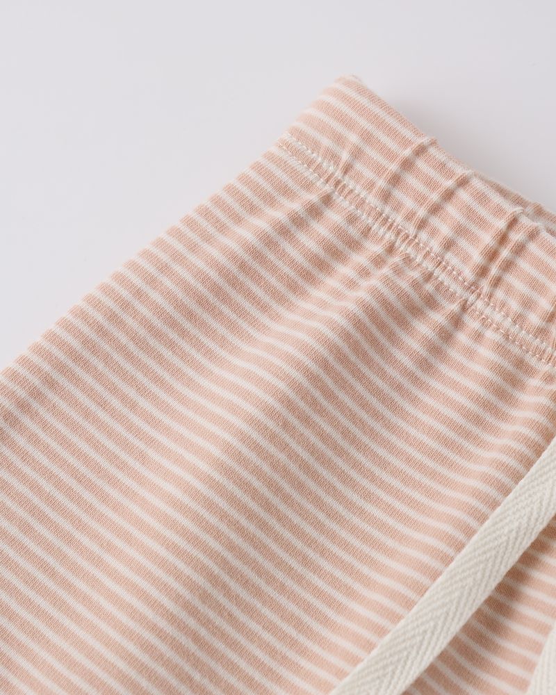 Quincy Mae Wrap Top + Footed Pant Set || Melon Micro Stripe - Image 4